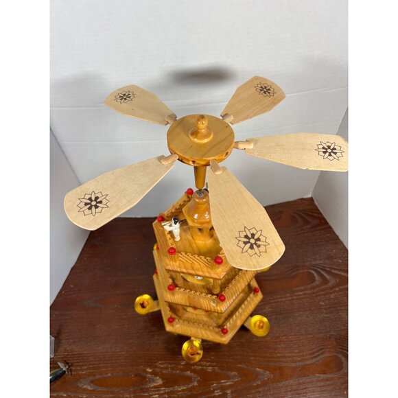 Vintage Handcrafted Wooden German Christmas Candle Tower Carousel Nativity - Picture 3 of 7